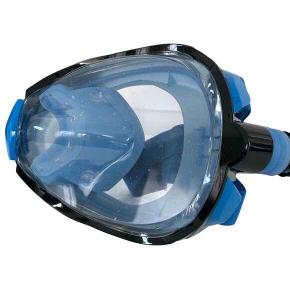 Full Face Snorkel Mask Blue Black Anti-Fog Dry Top Adult Swim Gear One Size - Picture 6 of 7